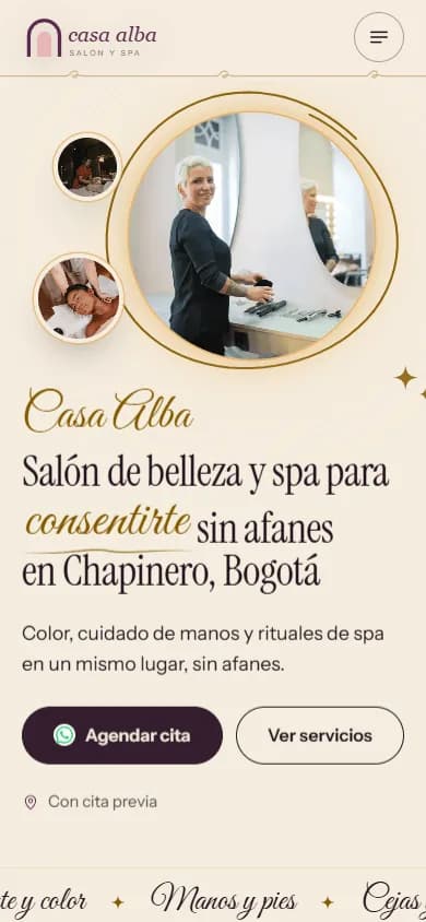 Portada en celular de una web de ejemplo para Belleza, peluquería y spa, diseño «Cosmética natural»