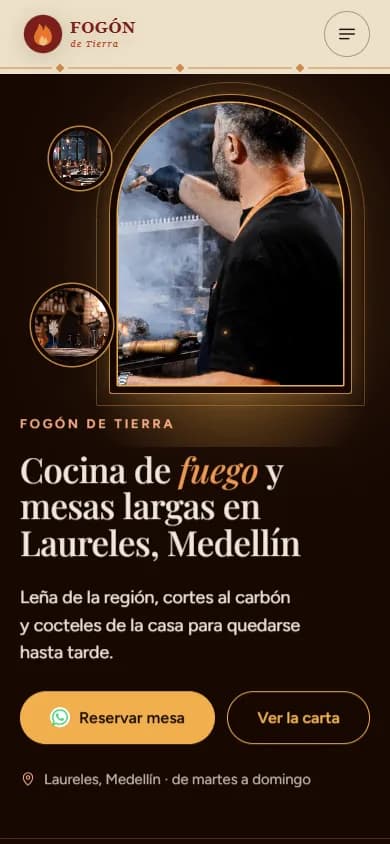 Portada en celular de una web de ejemplo para Restaurantes, bares y cafés, diseño «Cine de noche»