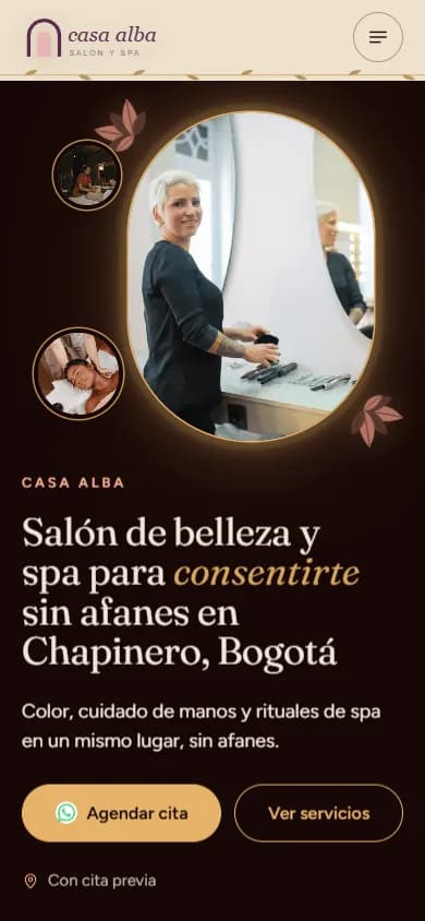 Portada en celular de una web de ejemplo para Belleza, peluquería y spa, diseño «Spa de selva»